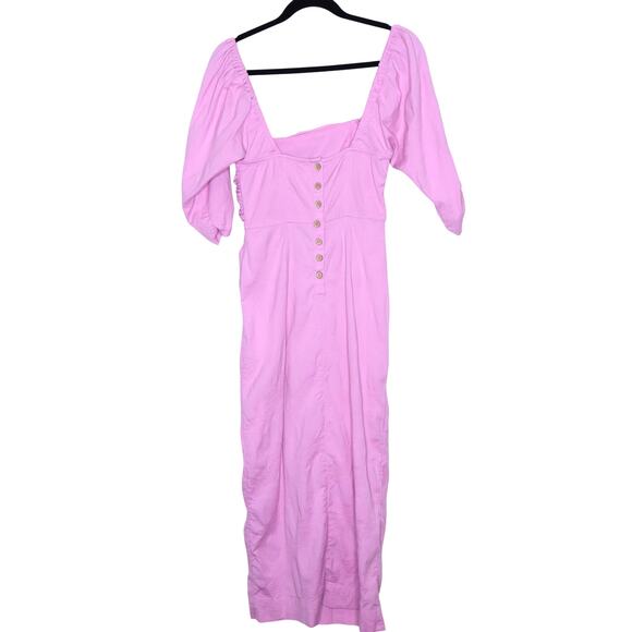 FREE PEOPLE Looking Stunning Midi Dress Pink Ruched Low Back Slit Hem Women's XS - Picture 3 of 15
